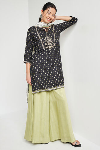 Black Ethnic Motifs Flared Suit, Black, image 2